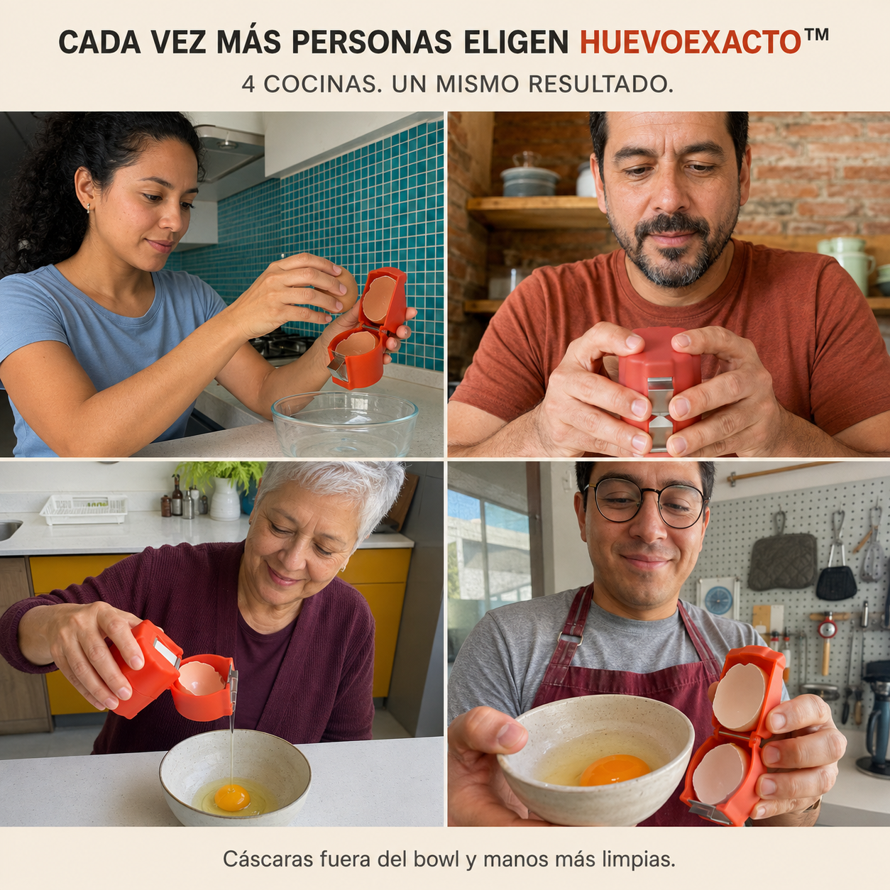 HuevoExacto™ - Abre tus huevos en segundos, sin trozos de cáscara en el bowl ni desorden en tus manos.