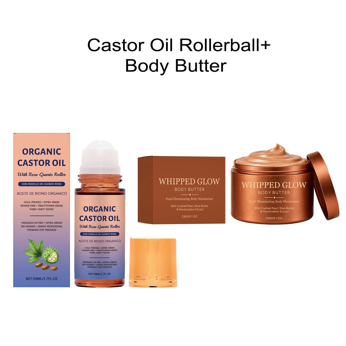 RitualRicino™ — Aceite de Ricino Multifunción con Roll-On de Cuarzo Rosa