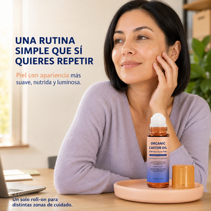 Ritual Ricino™ — Aceite de Ricino Multifunción con Roll-On de Cuarzo Rosa